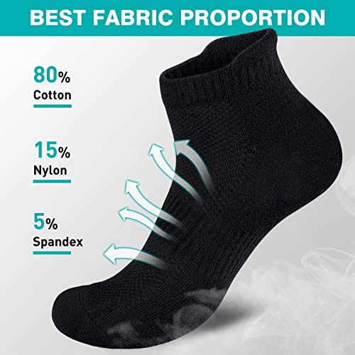 VoJoPi 5 Pares Calcetines Running Hombre, Calcetines Deporte Tobilleros con Anti-Rozaduras, Calcetines Algodon Transpirables para Fitness, Maratón, Tenis 39-46, Negro