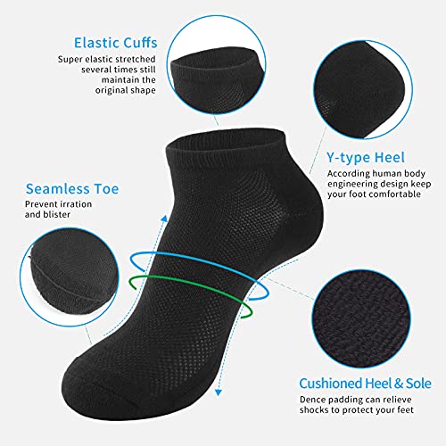 VoJoPi Calcetines Running Hombre, 5 Pares Algodon Calcetines Deporte Tobilleros, Calcetines Hombres Cortos con Anti-Rozaduras y Transpirables, para Fitness, Maratón, Tenis 39-46 - Negro