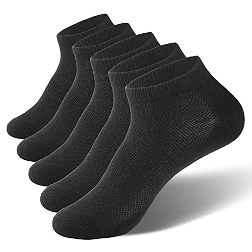 VoJoPi Calcetines Running Hombre, 5 Pares Algodon Calcetines Deporte Tobilleros, Calcetines Hombres Cortos con Anti-Rozaduras y Transpirables, para Fitness, Maratón, Tenis 39-46 - Negro