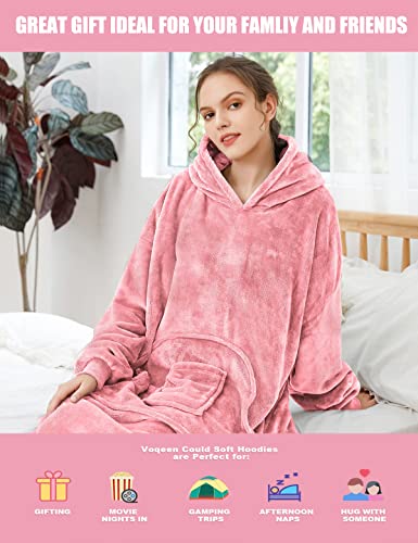 Voqeen Sudadera con Capucha, Manta Calentita Grande Pullover Mullido de Doble Capa Manta de TV Súper Suave y Cálida con Dos Bolsillos para Mujeres Hombres Adolescentes (A1-Rosa, Talla única)