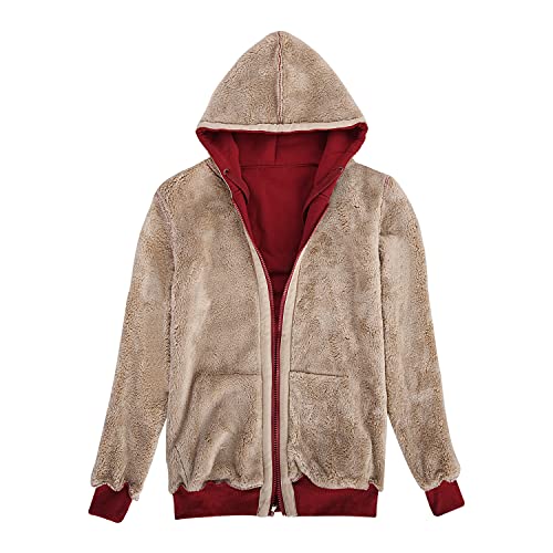 Voqeen Sudadera con Capucha para Mujer Invierno Cálido Sherpa Forrado Chaqueta Deportivo con Cremallera Suéter Abrigo Manta de Lana Suave y Acogedora con Bolsillo