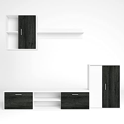 VS Venta-stock Mueble salón Comedor módulo bajo módulo Colgante y Armario Color Blanco y Negro 180x220 cm