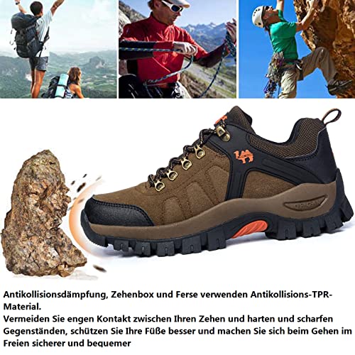 VTASQ Zapatillas Senderismo Hombre Impermeables Zapatillas Trekking Mujer al Aire Libre Botas Montaña Antideslizante Calzado Senderismo marrón 42 EU