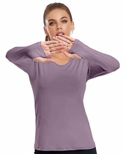 VUTRU Camisetas Deportivas de Manga Larga para Mujer Tops para Correr Camiseta para Fitness Workout Gym Yoga Púrpura M