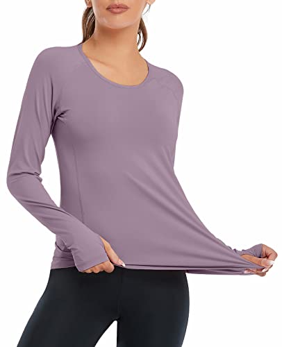 VUTRU Camisetas Deportivas de Manga Larga para Mujer Tops para Correr Camiseta para Fitness Workout Gym Yoga Púrpura M