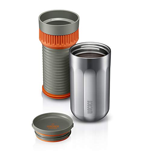 WACACO Pipamoka Cafetera Portátil, Mini Cafetera de Viaje, Maquina de Café Manual para Camping, Extracción Rápida, Presurizada al Vacío Todo en Uno, con Taza Térmica de Acero Inoxidable, 10 fl oz