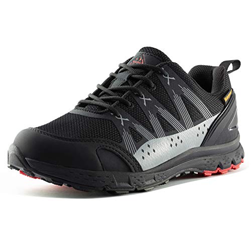 Wantdo Botas de Senderismo Impermeables para Hombre Techo bajo Ligero Casual Zapatos Antideslizantes Zapatillas para Camping Running Multideporte Montaña Negro Y Rojo 45 EU