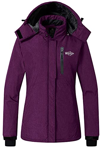 Wantdo Chaqueta de Esquí Aislante Impermeable Parka Cálida con Capucha Ajustable Extraíble Cazadora Trabajo Viaje Acampar Chaqueta de Esquí Aislante Impermeable para Mujer Púrpura Large