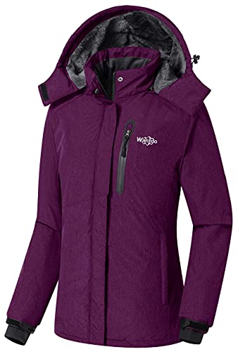 Wantdo Chaqueta de Esquí Aislante Impermeable Parka Cálida con Capucha Ajustable Extraíble Cazadora Trabajo Viaje Acampar Chaqueta de Esquí Aislante Impermeable para Mujer Púrpura Large