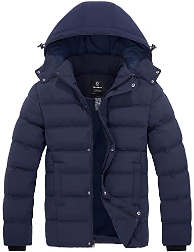 Wantdo Chaqueta Puffer Resistente al Agua Chaqueta Acolchada a Prueba de Viento Abrigo Forro Polar Grueso Parka Casual Militar Exteriores Hombres Azul Oscuro Medium