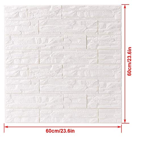 WANWEITONG 3D Papel Pintado ladrillo, PE de Espuma 3D Wallpaper, DIY Pared Pegatinas Decoración de Pared en Relieve Piedra de ladrillo Para Casa Oficina Sala de Estar TV Fondo Pared (12 Pcs, Blanco)