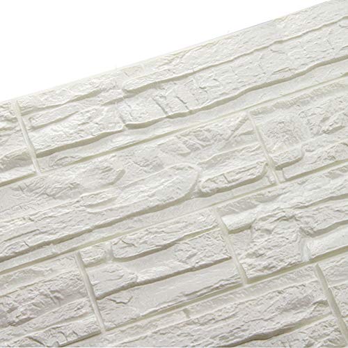 WANWEITONG 3D Papel Pintado ladrillo, PE de Espuma 3D Wallpaper, DIY Pared Pegatinas Decoración de Pared en Relieve Piedra de ladrillo Para Casa Oficina Sala de Estar TV Fondo Pared (12 Pcs, Blanco)