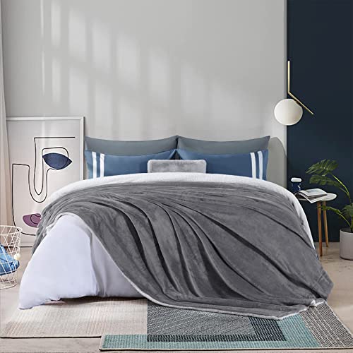 Wavve Manta Sherpa Franela Reversible 130x150 cm, Manta Polar Pequeña para Cama 80, Manta Felpa de Sofá, 100% Microfibra, Suave, Caliente, Transpirable para Invierno (Gris)