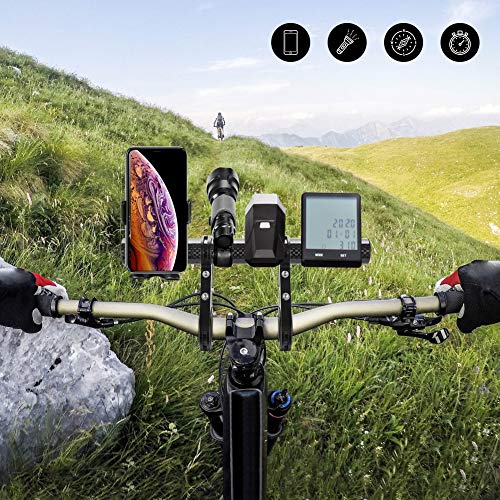 Wayin Extensor de Manillar de Bici Soporte de Manillar para Bicicleta de Montaña Multifunción Extensión del Manillar con Abrazaderas Dobles para GPS Teléfono Velocímetro Luz