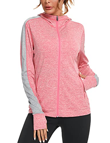 Wayleb Sudadera Mujer con Cremallera Chaquetas Deportivos Mujer con Capucha Chaqueta de Deporte Mujer con Agujeros para los Pulgares para Running Fitness