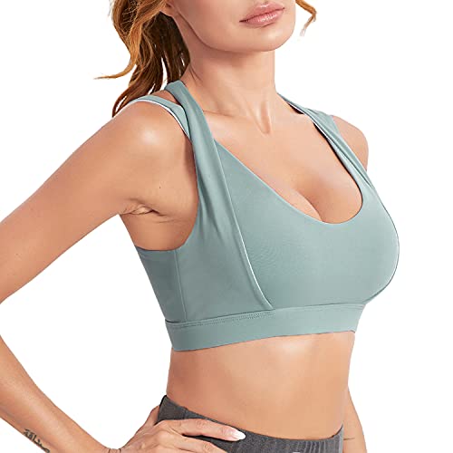 Wayleb Sujetador Deportivo Mujer Alto Impacto Sujetador Push Up Inalámbrico Cremallera Frontal con Almohadillas Extraíbles Sports Bra Cómodos Suave para Yoga Running,Azul,XL