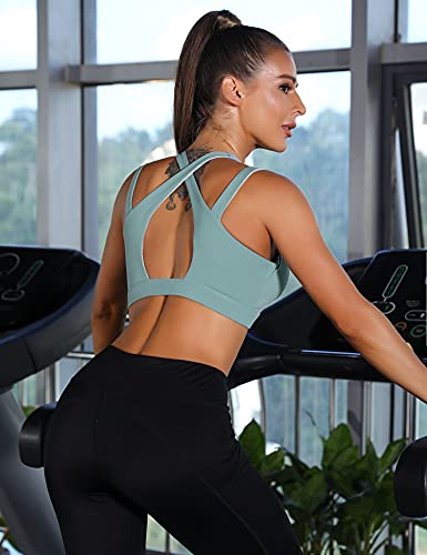 Wayleb Sujetador Deportivo Mujer Alto Impacto Sujetador Push Up Inalámbrico Cremallera Frontal con Almohadillas Extraíbles Sports Bra Cómodos Suave para Yoga Running,Azul,XL