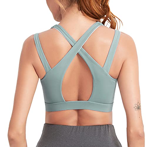 Wayleb Sujetador Deportivo Mujer Alto Impacto Sujetador Push Up Inalámbrico Cremallera Frontal con Almohadillas Extraíbles Sports Bra Cómodos Suave para Yoga Running,Azul,XL