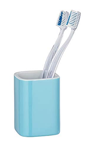 WENKO Vaso de dientes Elmo azul - Soporte para cepillos de dientes, para cepillos y pasta de dientes, Cerámica, 6.5 x 9 x 6.5 cm, Azul