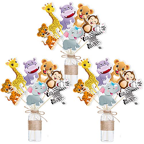 WERNNSAI Selva Safari Tema Cumpleaños Palillos de Centro de Mesa Toppers - 21 Piezas Zoo Animales Fiesta Decoraciones para Niños Cumpleaños Baby Shower Suministros para la Fiesta