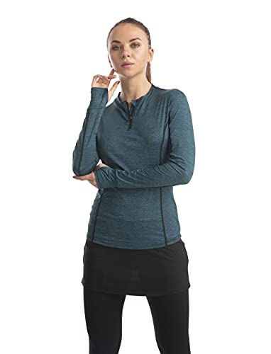 Westkun Camiseta de Manga Larga para Mujer Sudadera de Half Zip Deporte Chaqueta Yoga Casual Corriendo Pull-Over Tops con Agujeros para los Pulgares(Azul-Sin Bolsillo,L)