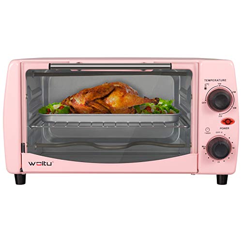 WOLTU Horno Eléctrico de Sobremesa 800W 12 Litros Horno de Conveccción, 37x30x20.5 cm Temperatura Hasta 250ºc Horno Tostador Mini Multifunción Rosa BF10rs