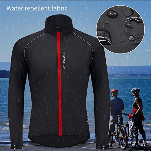 WOSAWE Chaquetas de ciclismo para hombre，Reflectante, cortavientos, ropa deportiva(Negro L)