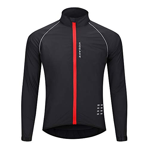 WOSAWE Chaquetas de ciclismo para hombre，Reflectante, cortavientos, ropa deportiva(Negro L)