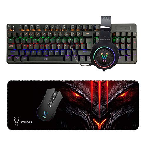 Woxter Stinger Elite Kit - Kit Gaming para Profesionales, Teclado Mecánico, Ratón Óptico, Pad de Microfibra 75 x 28, Auriculares con Micrófono, Retroiluminado RGB