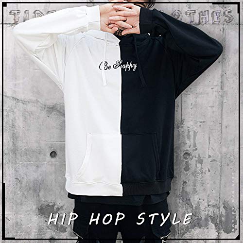 XIAOYAO Hombre Sudadera con Capucha Deportiva Manga Larga Hoodie Casual Camisa de Entrenamiento (XXL, Blanco Negro)