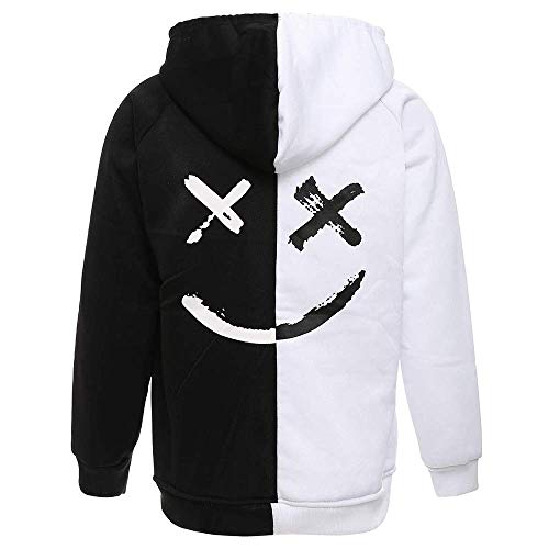 XIAOYAO Hombre Sudadera con Capucha Deportiva Manga Larga Hoodie Casual Camisa de Entrenamiento (XXL, Blanco Negro)