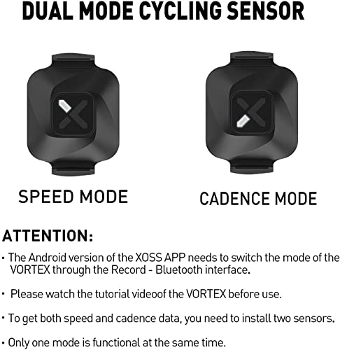 XOSS Vortex Sensor de Velocidad y cadencia de Bicicleta Bluetooth Ant + Modos duales Sensor de RPM inalámbrico IPX7 Impermeable para teléfono Inteligente y computadora de Bicicleta (2 baterías)