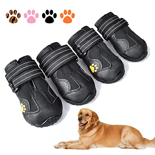 XSY&G Botas para perros, impermeables, para perros, con suela antideslizante reflectante y antideslizante, zapatos para perros de tamaño mediano a grande, tamaño 4 unidades