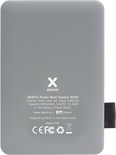 Xtorm XB201U Power Bank Explore - Batería Externa (9,000 mAh, 2,4 A de Salida, 2 Puertos USB, Quick Charge 3.0, Cable Micro USB), Color Gris y Blanco