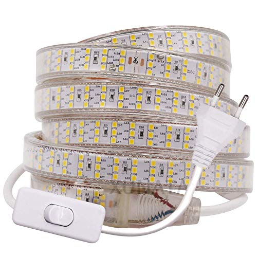 XUNATA 1m 220V Tira LED SMD 2835 Blanco Frio, Super Brillante (276 LED/m) Luz de cuerda LED Flexible, IP67 Impermeable para escalera cocina interior Decoración