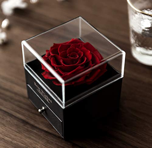 Yamonic Rosa Real preservada Eterna Hecha a Mano Rosa preservada con Amor, Rosa eterna Hecha a Mano para el día de San Valentín Aniversario de Bodas Día de la Madre Regalos románticos para Ella, Rojo