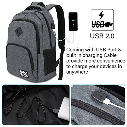 YAMTION Mochila Hombre para Portátil Mochilas Escolares Juveniles con Puerto USB Resistente al Agua 35L (15,6 Pulgadas, B6-Gris Oscuro)