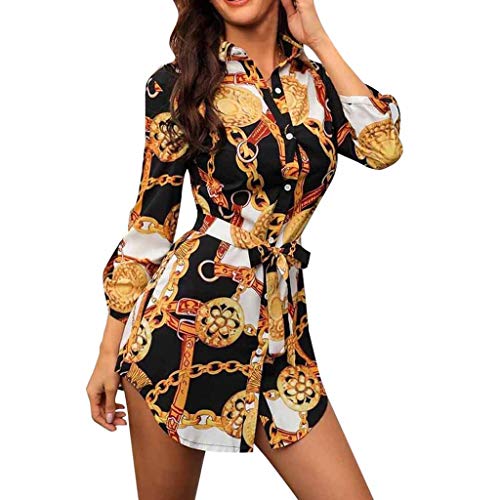 YANFANG Vestido Ajustado Corto para Mujer, con Estampado Floral de Manga Larga de Color Rojo,con Cuello en V para Mujer