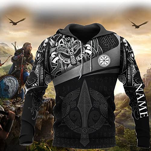 YANGFJcor Nordic Viking Warrior Odin Vegvisir Tattoo Sudadera con Capucha Personalizada, Hombres Mujeres 3D Print Casual Hooded Pullover Sudadera para Adolescentes Chándal Jacke Ropa,Hoodie,XL