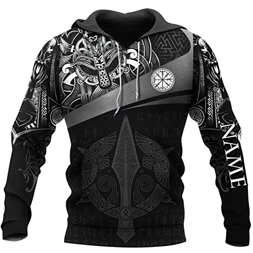 YANGFJcor Nordic Viking Warrior Odin Vegvisir Tattoo Sudadera con Capucha Personalizada, Hombres Mujeres 3D Print Casual Hooded Pullover Sudadera para Adolescentes Chándal Jacke Ropa,Hoodie,XL