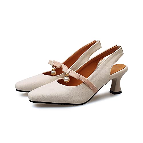 Yawors Sandalias de Piso Bobina Medio conBanda Elástica Pajarita Punta Cortada LC48 para Mujeres Beige - 35.5 EU