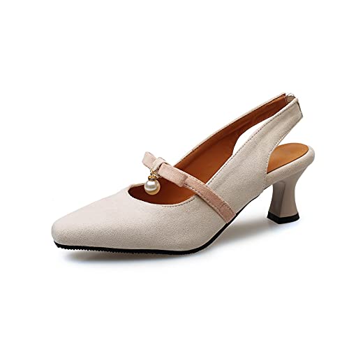 Yawors Sandalias de Piso Bobina Medio conBanda Elástica Pajarita Punta Cortada LC48 para Mujeres Beige - 35.5 EU