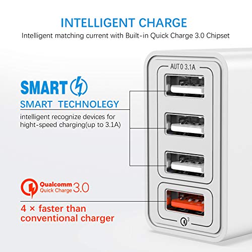 YEONPHOM Quick Charge 3.0 Cargador USB de Pared,30W QC3.0 4 Puertos Cargador Móvil Carga Rapida Multiple Enchufe Adaptador Corriente Rápido para iPhone 12/11/XR/XS/X,Samsung Galaxy/Note/Huawei/Xiaomi