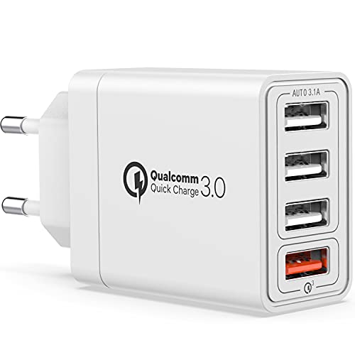 YEONPHOM Quick Charge 3.0 Cargador USB de Pared,30W QC3.0 4 Puertos Cargador Móvil Carga Rapida Multiple Enchufe Adaptador Corriente Rápido para iPhone 12/11/XR/XS/X,Samsung Galaxy/Note/Huawei/Xiaomi