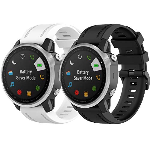 Yikamosi Compatible con Garmin Fenix 6S Correa,liberación rápida Silicona Suave Cierre de Acero Inoxidable Correas de Repuesto para Garmin Garmin Fenix 6S/Fenix 5S/Fenix 5S Plus,Negro+Blanco