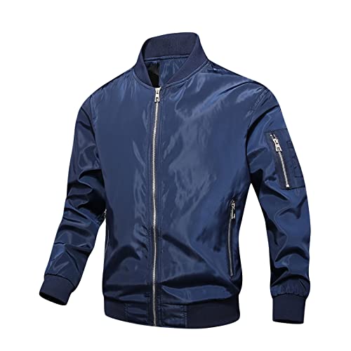 yiouyisheng Chaqueta fina de béisbol para hombre, con cuello alto y cremallera, chaqueta bomber para hombre, chaqueta de entretiempo para correr, chaqueta de entrenamiento, chaqueta sólida.