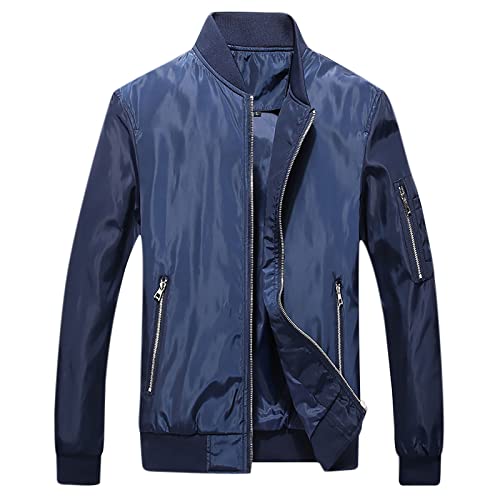 yiouyisheng Chaqueta fina de béisbol para hombre, con cuello alto y cremallera, chaqueta bomber para hombre, chaqueta de entretiempo para correr, chaqueta de entrenamiento, chaqueta sólida.