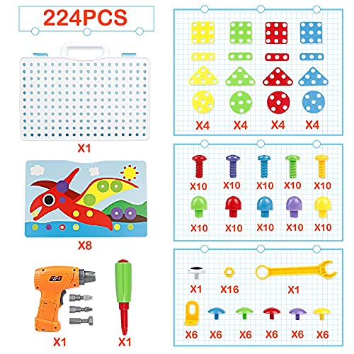 yoptote 224 PCS Juguetes Montessori Puzzles 3D Mosaicos Infantiles Manualidades Niños Dinosaurios Juguetes Educativos Bloques Construccion Herramientas Regalo Niña 2 3 4 5 Años