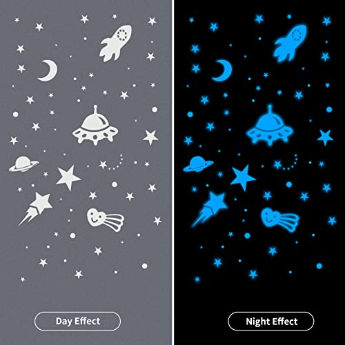 Yosemy 3D Luminoso Pegatinas de Pared Luna Estrellas Fluorescentes para Techo Pegatinas de Pared para Niños Estrellas Luminosas Pegatinas Adhesivos Decoración para Dormitorio Estrellado Azul 590PCS