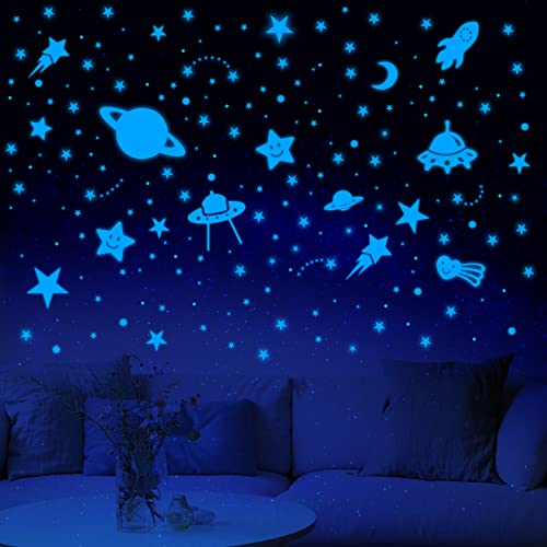 Yosemy 3D Luminoso Pegatinas de Pared Luna Estrellas Fluorescentes para Techo Pegatinas de Pared para Niños Estrellas Luminosas Pegatinas Adhesivos Decoración para Dormitorio Estrellado Azul 590PCS